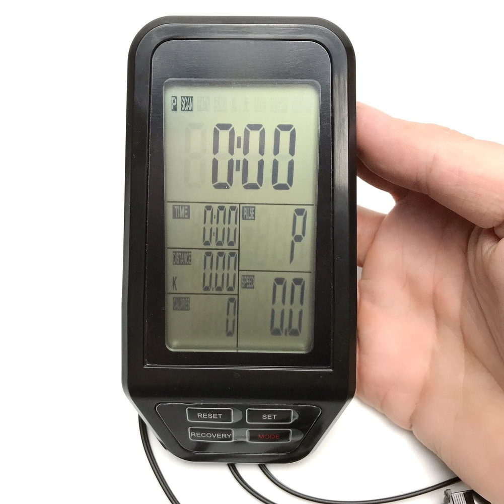 Home Gym Online - Czarny ekran komputera rowerowego stacjonarnego, wyświetlający